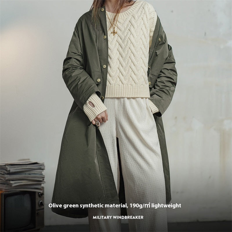 Retro Olive Green Trench Coat Mid-length Loose Women