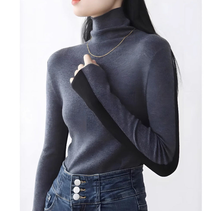 Maglione con collo alto bicolore, davanti e dietro, in tinta unita, blu