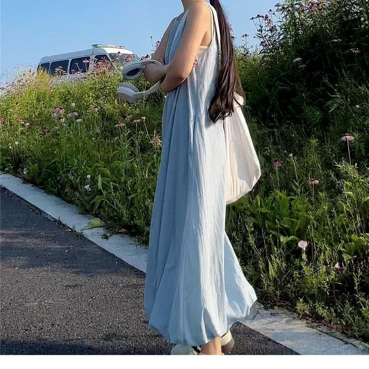 New Korean-style Sky-blue Vest Dress