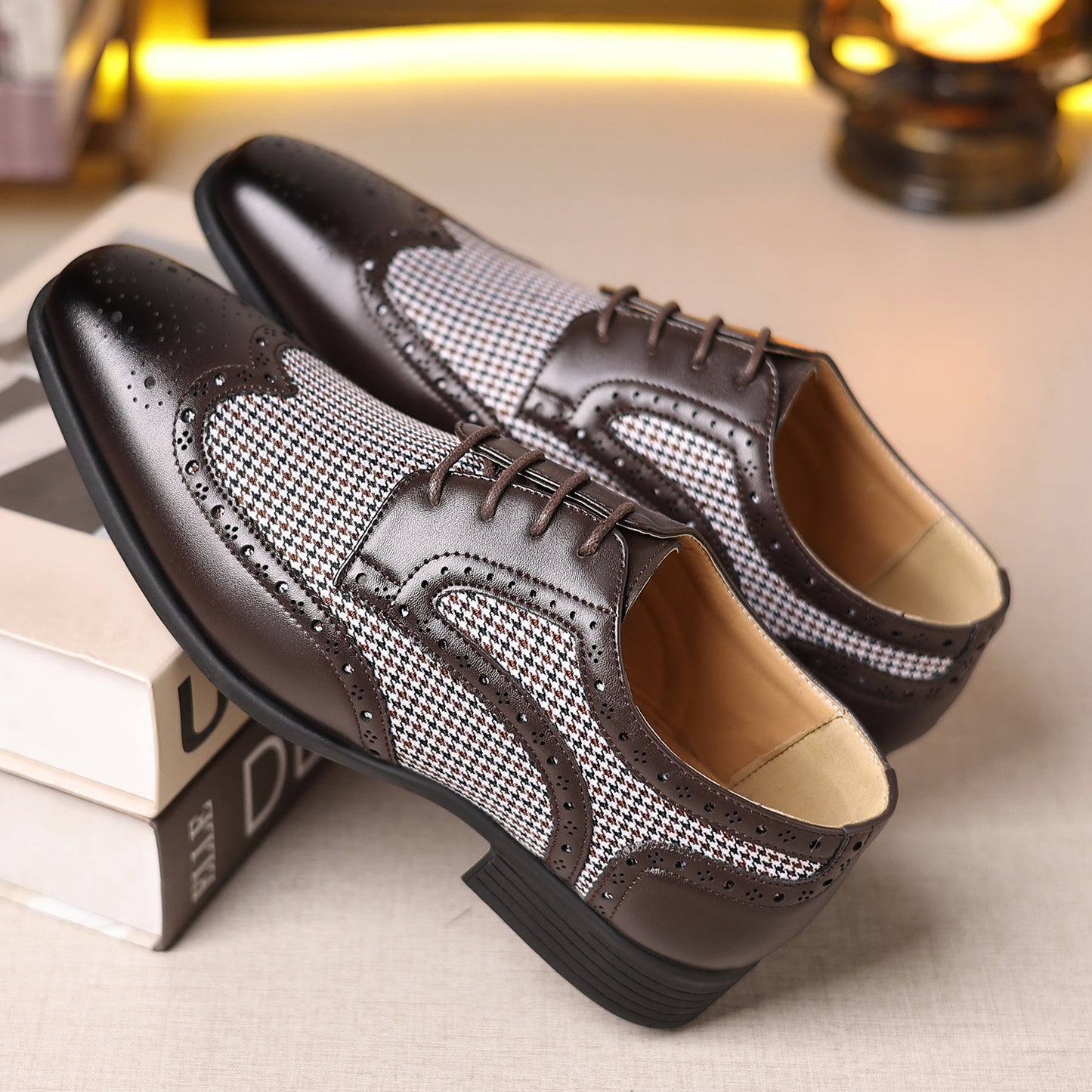 Imitation Houndstooth Men's Shoes Casual Leather Shoes