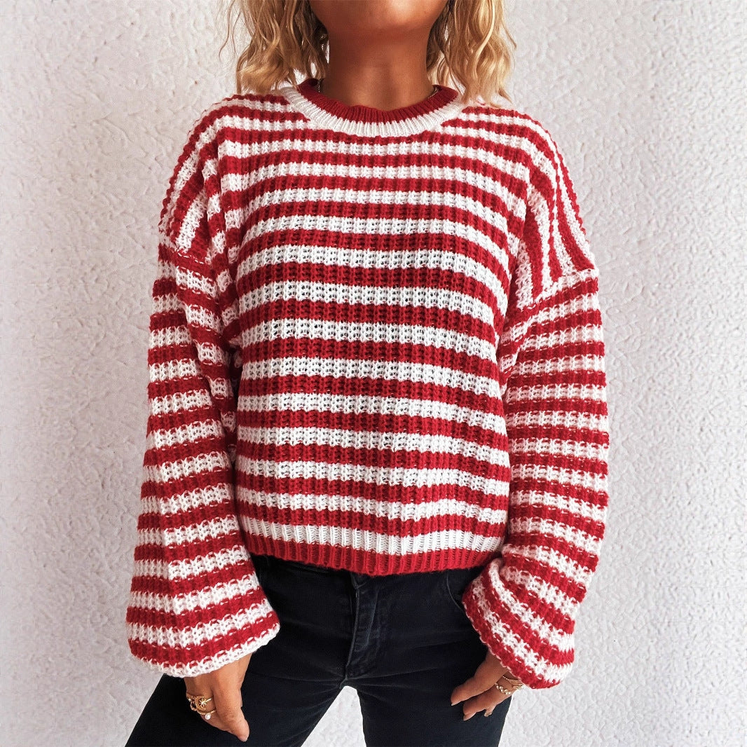 Maglione pullover ampio a maniche lunghe con scollo rotondo, nuovo stile vintage, per autunno e inverno, per donna