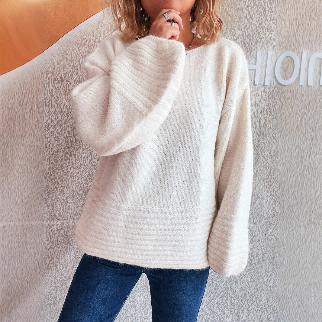 Casual Loose Knitted Round Neck Vintage Chic Sweater
