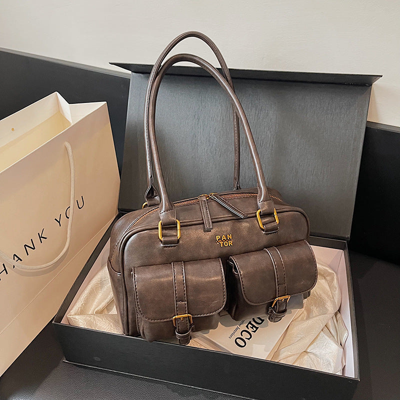 Maillard Brown Vintage Boston Shoulder Bag