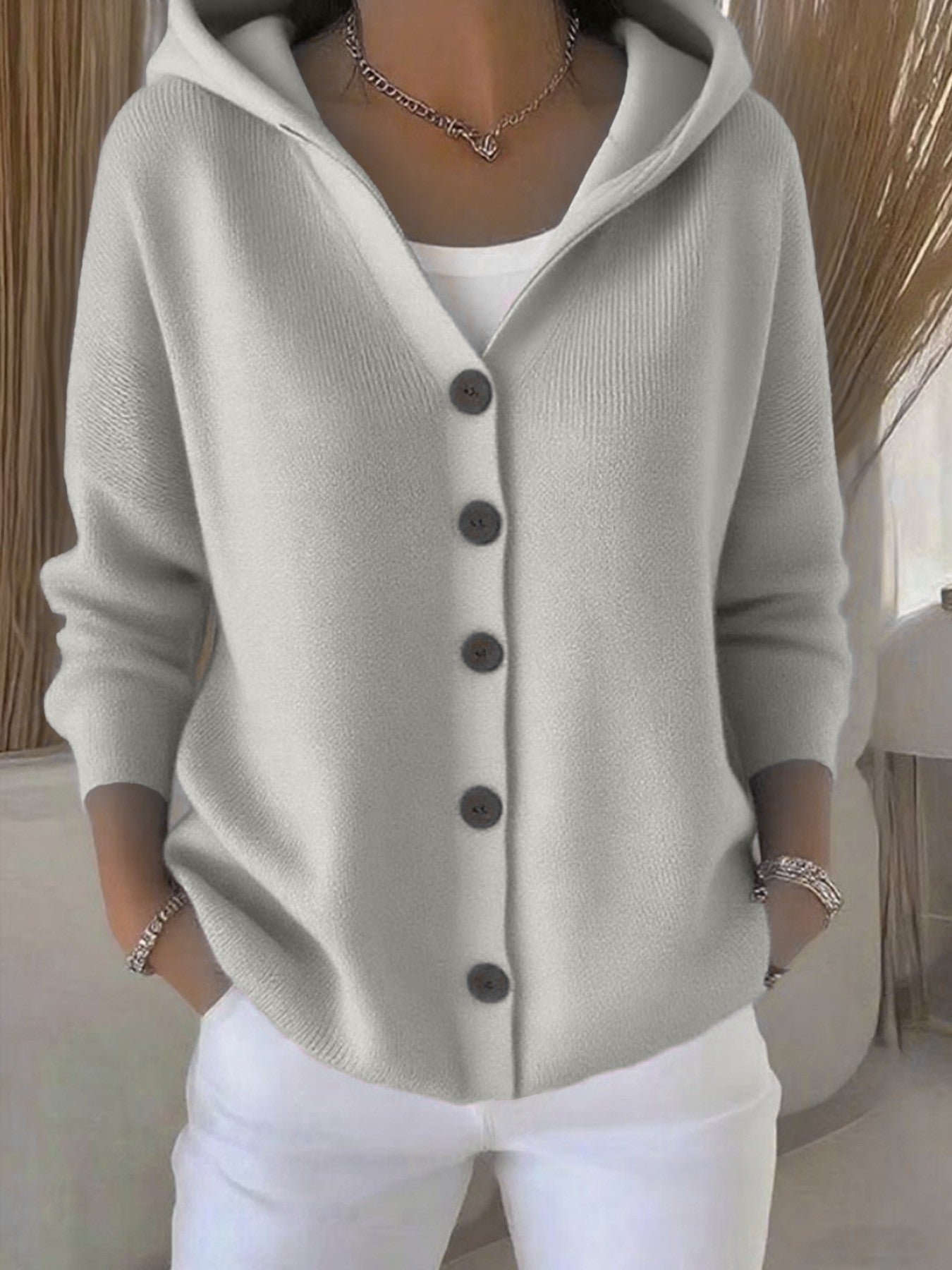 Maglione con cappuccio e bottoni Ins, moda autunno e inverno, cardigan lavorato a maglia casual, top a maniche lunghe da donna