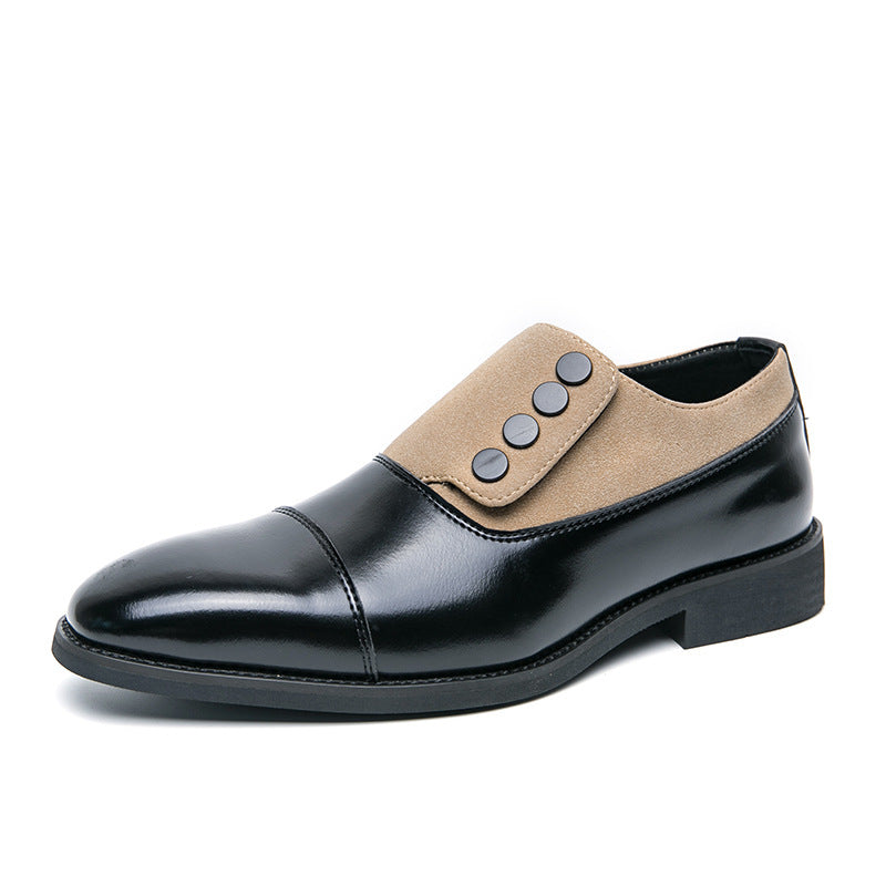 Scarpe basse da uomo in pelle con punta arrotondata e bottoni, slip-on