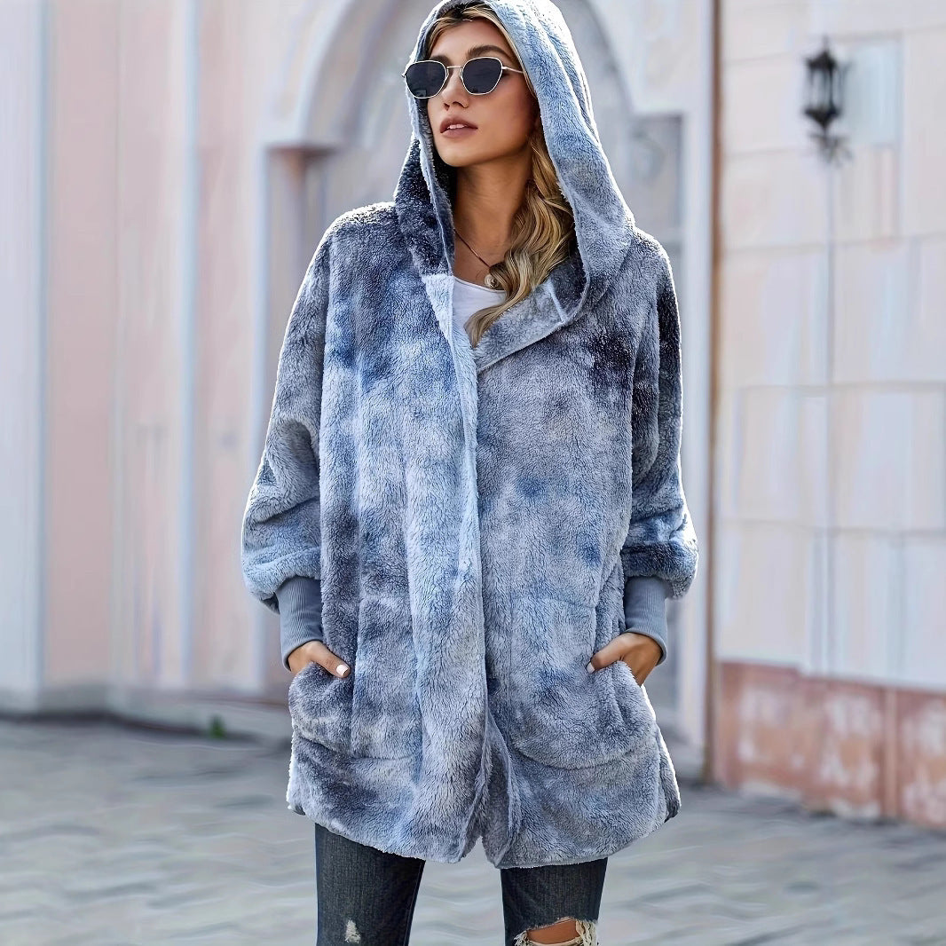 Furry Coat Long Sleeve Women's Warm Clothing Hooded