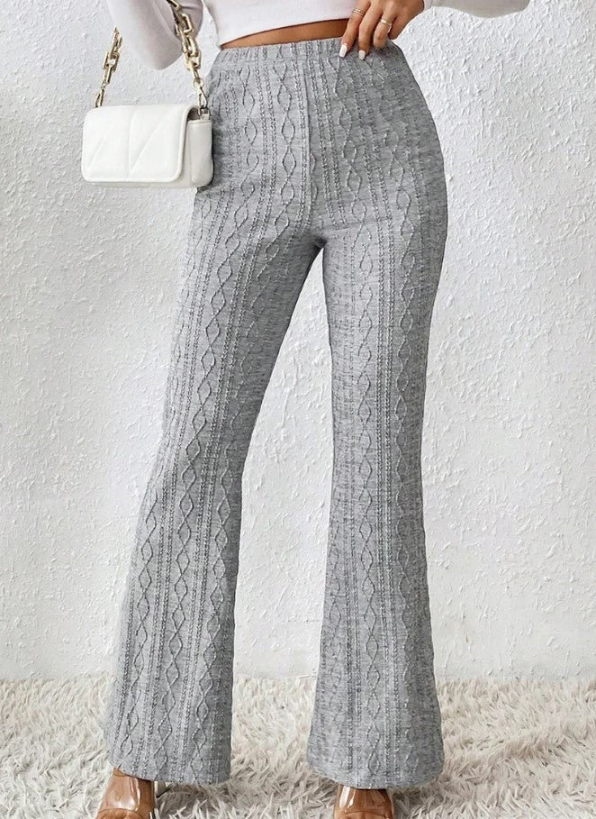 Solid Color Knitted Jacquard Flared Women's Trousers