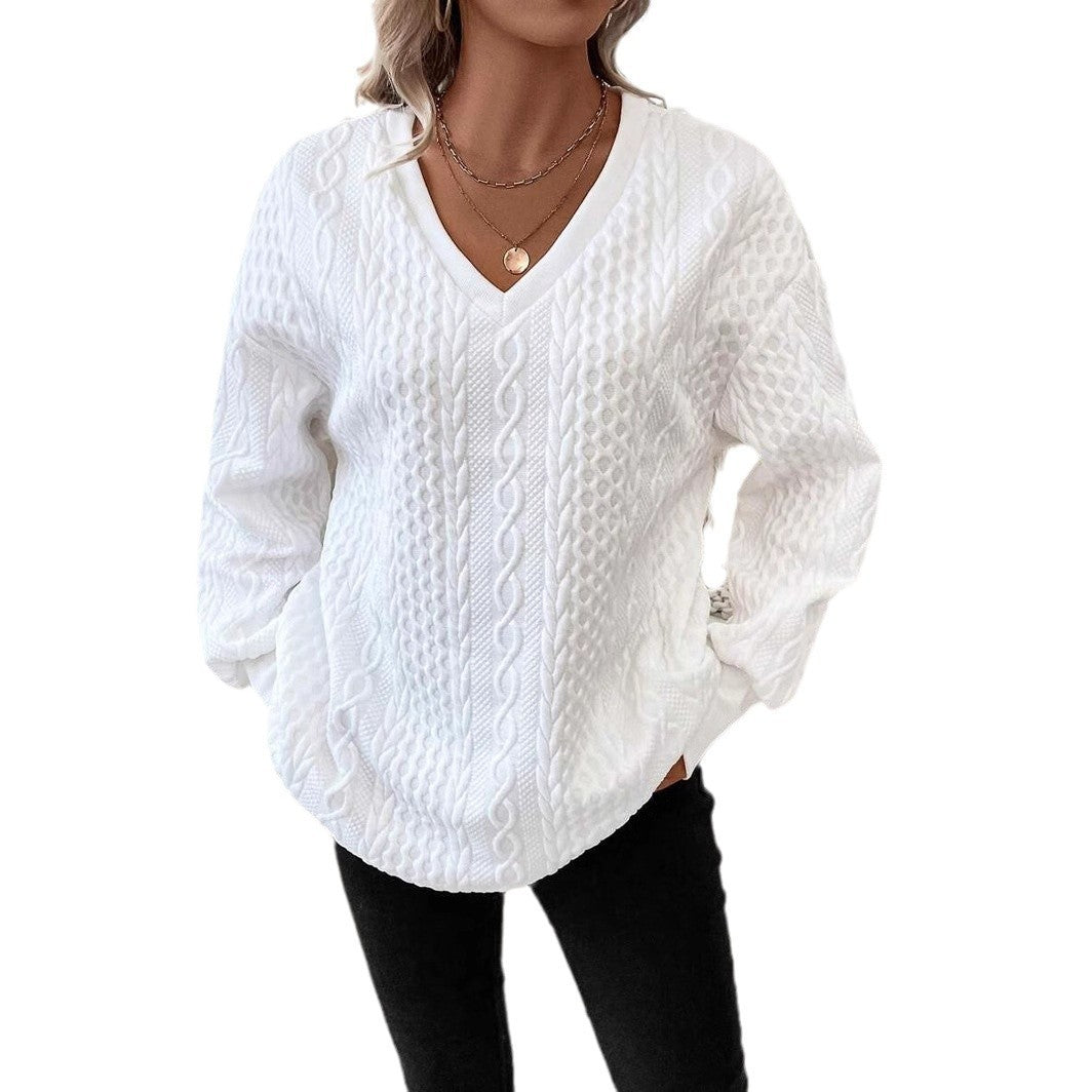 Casual Pure Color Warm Keeping Loose Long Sleeve T-shirt
