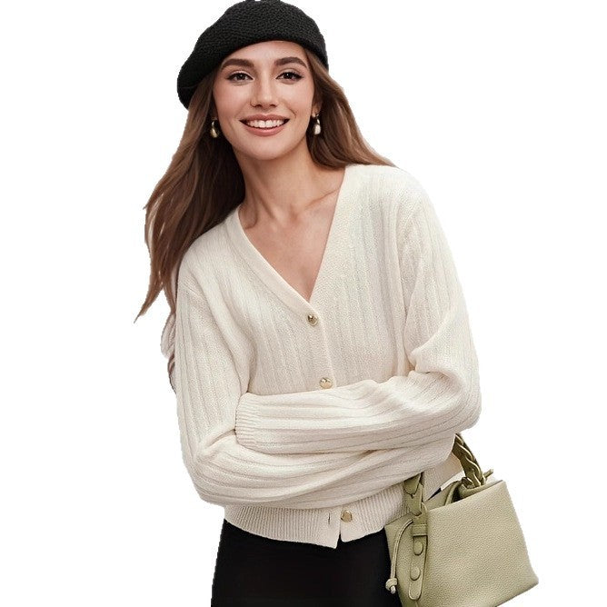 Cardigan lavorato a maglia verticale a righe, maglioni delicati, abbigliamento da donna