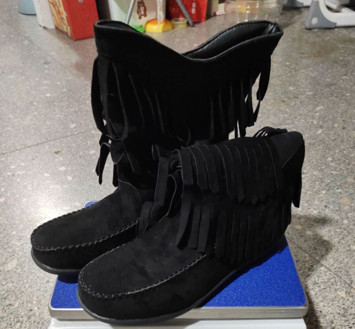 Plus Size Retro Tassel Mid-calf Heel Martin Boots