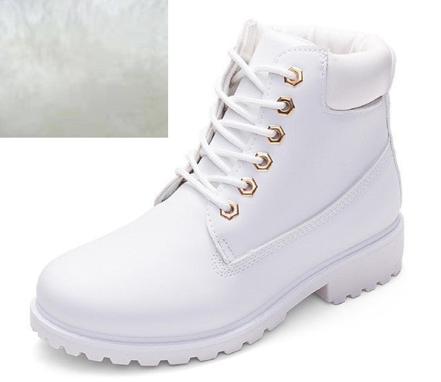 Pink With Velvet Lining Warm Flat Bottom High-top Men's Shoes Couple Martin Boots