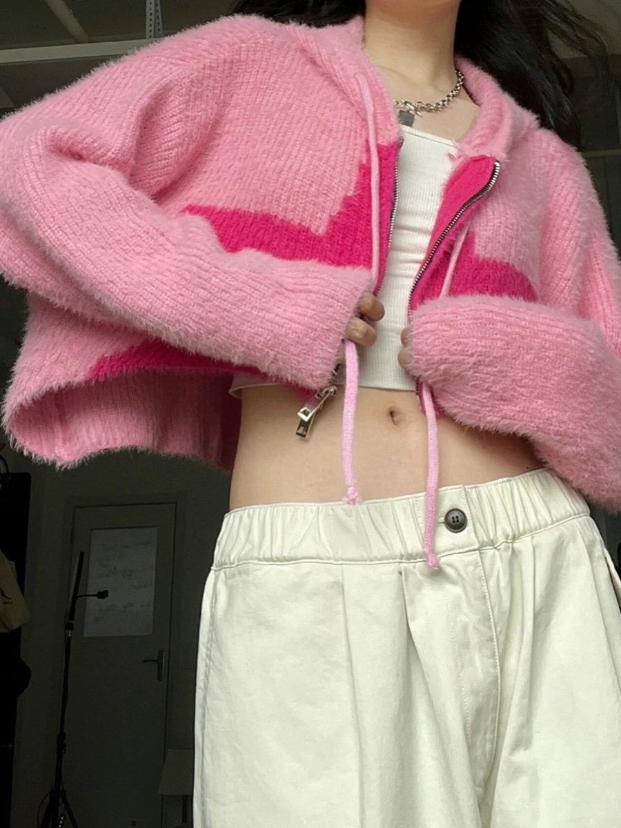 Giacca corta con cappuccio in maglia XINGX da donna europea e americana