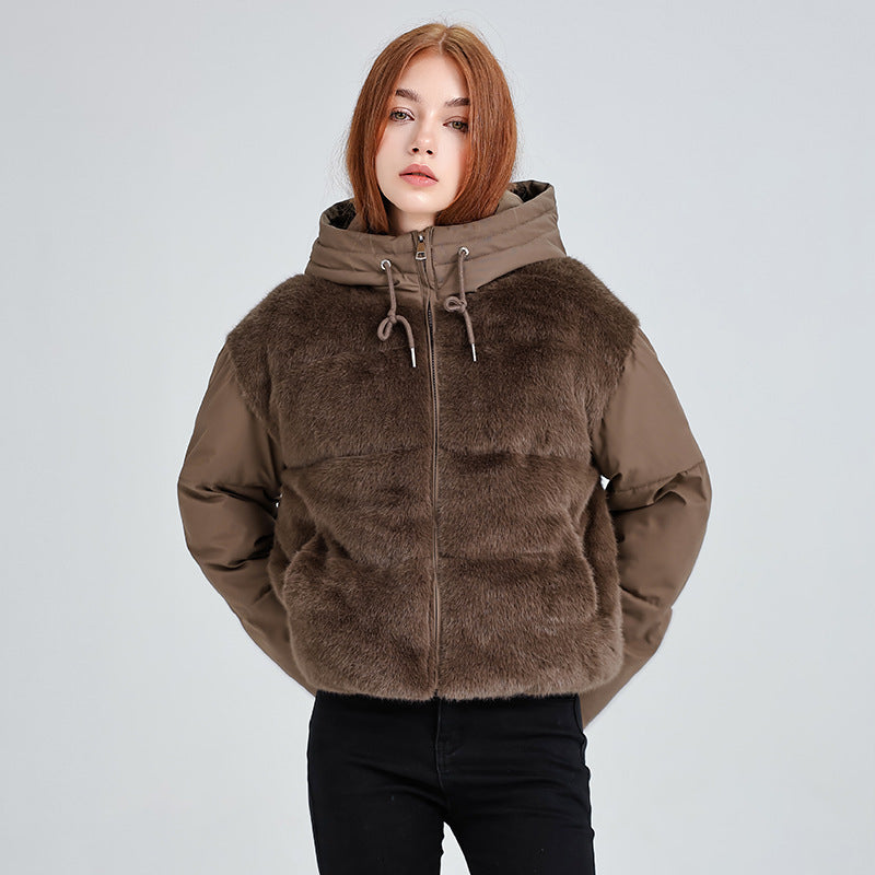 Nuovo stile cappotto da donna in pelliccia patchwork per le donne inverno stile corto alla moda vita alta caldo cappotto di cotone