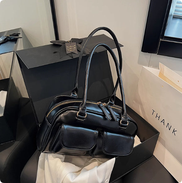 Borsa da bowling in pelle cerata e olio, borsa ascellare di nicchia coreana