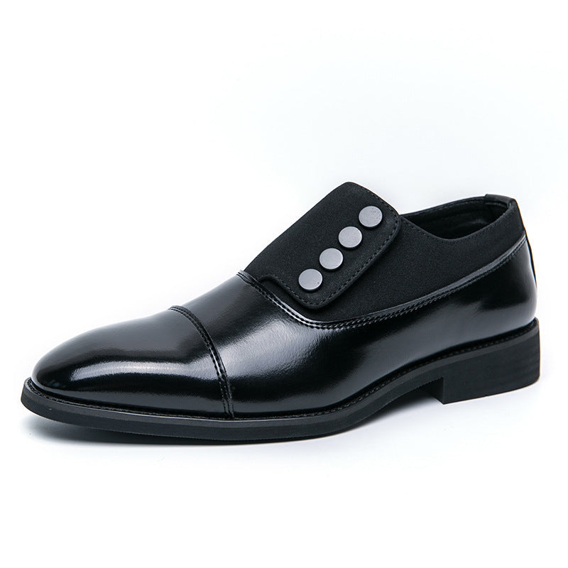 Low Top Pointed Round Toe Button Leather Shoes Men Slip-on