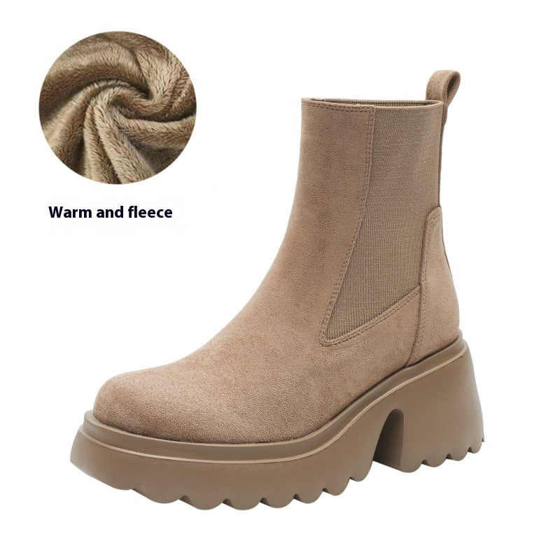 Lightweight Thick Bottom 7cm High Heel Suede Stretch Boots