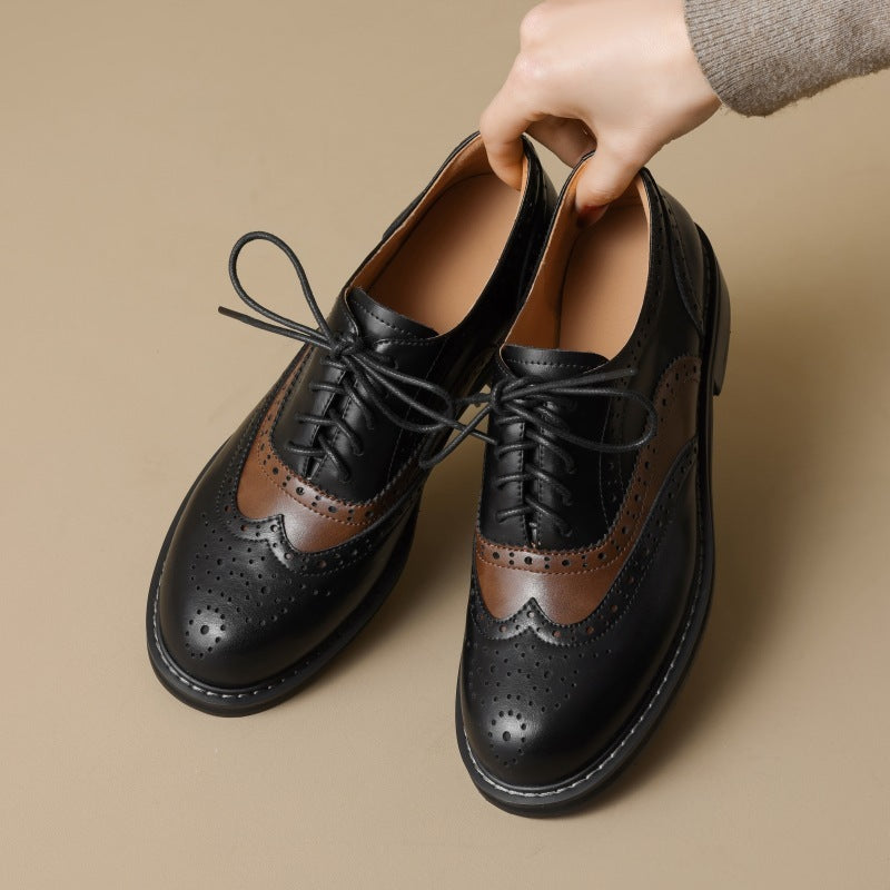 Sheepskin Stitching Retro Style Brogue Leather Shoes