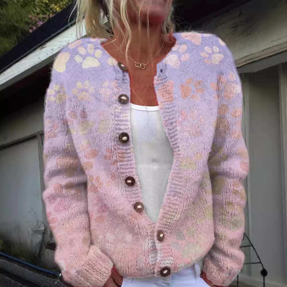 Maglione cardigan da donna con stampa animalier creativa e sfumature