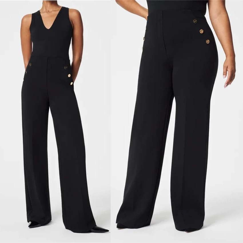 Women's Loose Plus Size Casual Wide Leg Straight Pants High Elastic Button Trousers