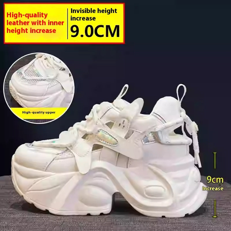 Scarpe casual con superficie in mesh e suola cava, scarpe da donna con rialzo in altezza