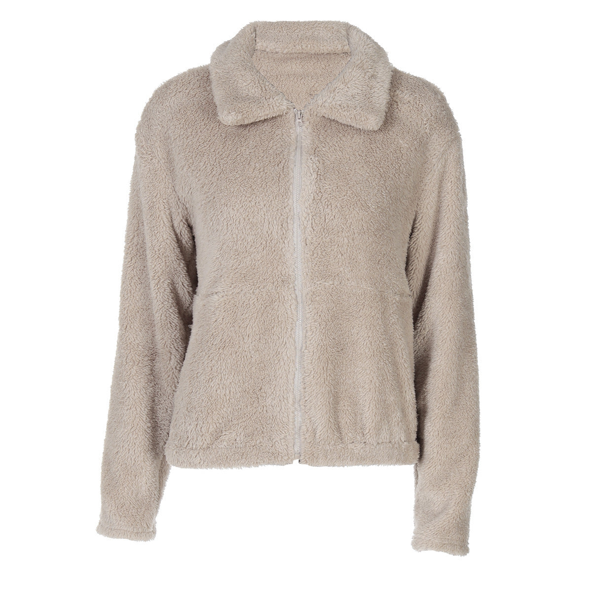 New Fashion Zipper Cardigan Lapel Plush Casual Sweatshirt Coat