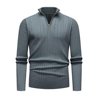 Men's Knitwear Half Zipped Stand Collar Striped Sweater