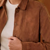 Giacca a camicia in similpelle scamosciata con collo a scialle