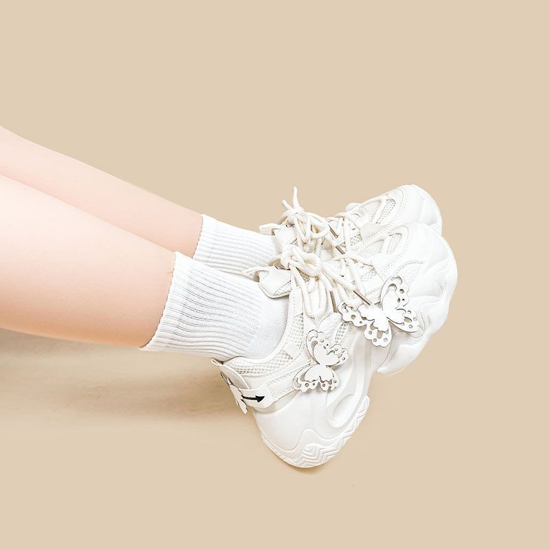 Scarpe da papà bianche casual minimaliste da donna con suola spessa