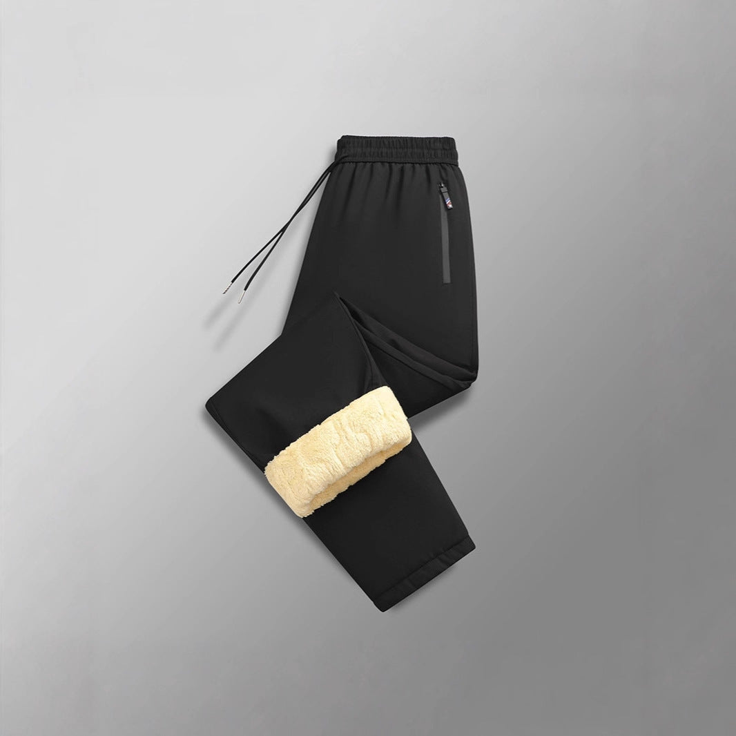 Pantaloni casual dritti caldi e larghi in cashmere foderati in pile, taglie forti, invernali, spessi