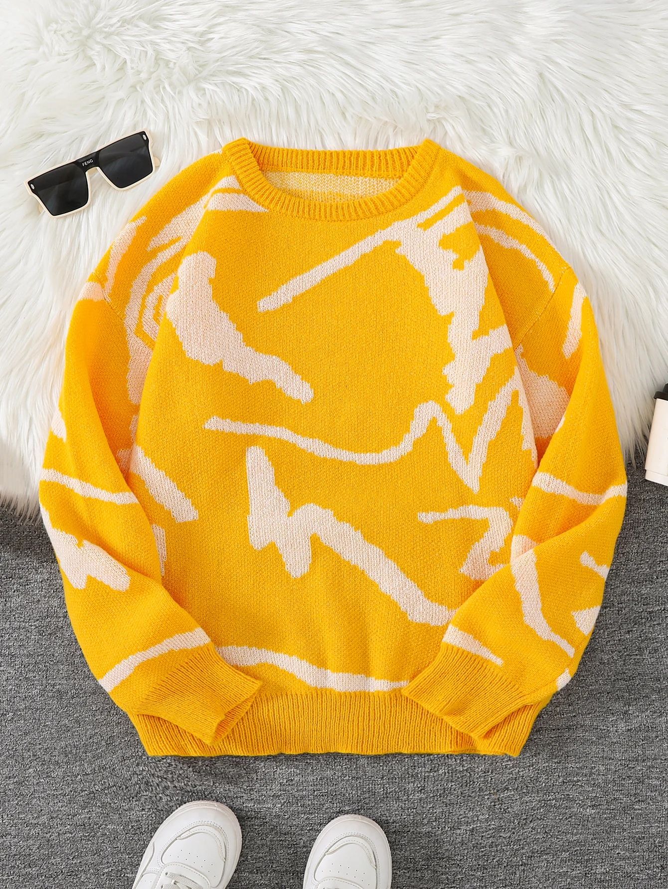 Pullover in jacquard con graffiti, popolare in primavera e autunno