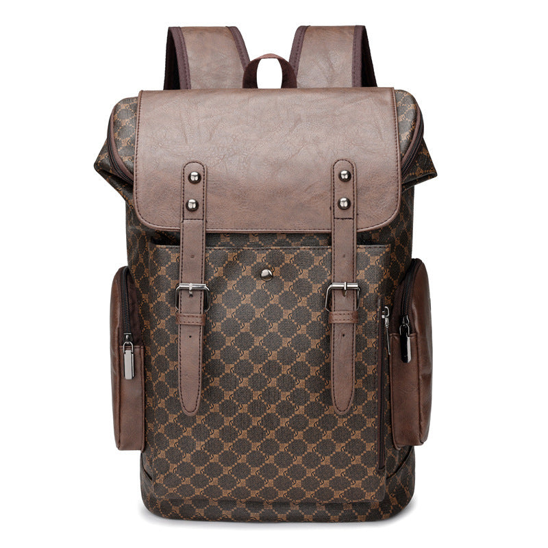 New Men's Leather Large Capacity Men & Women Trendy Plaid Backpack