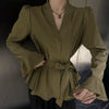 Women's French-style Irregular Collar Long Sleeve Tied Shirt