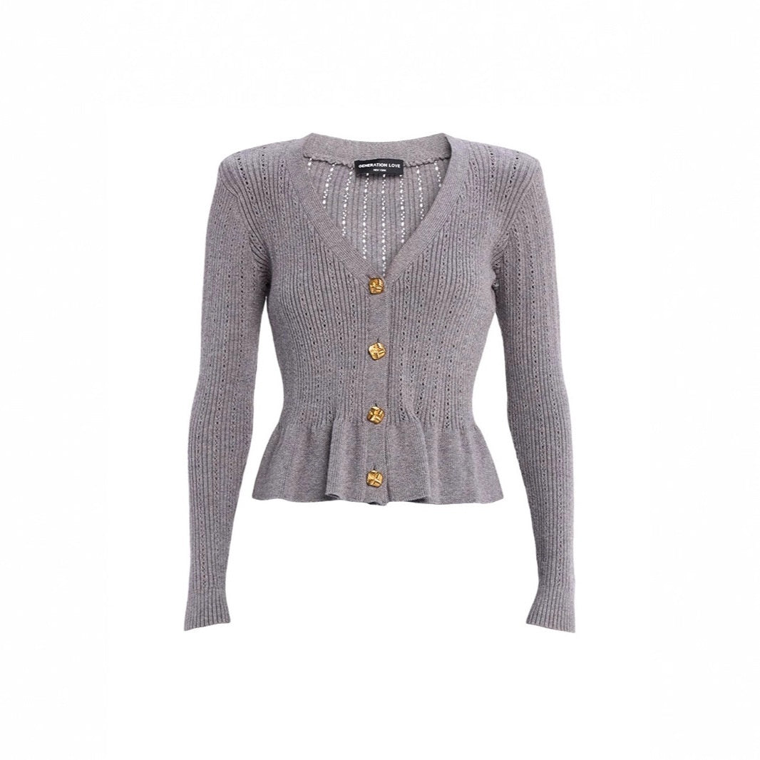 Top snellente con maniche a campana e volant con bottoni, vestibilità attillata e vita controllata