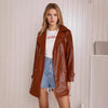 Fashion Slim Mid-length Women's Leather Coat