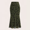 Gonna a sirena a mezza lunghezza con stampa floreale verde scuro per donna