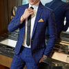 Abito da uomo in stile coreano, vestibilità slim, a quadri, casual