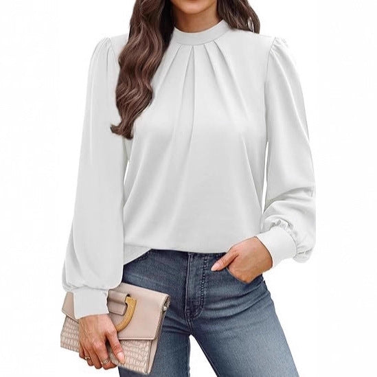 Women's Long Sleeve Small Turtleneck Solid Color Pleated