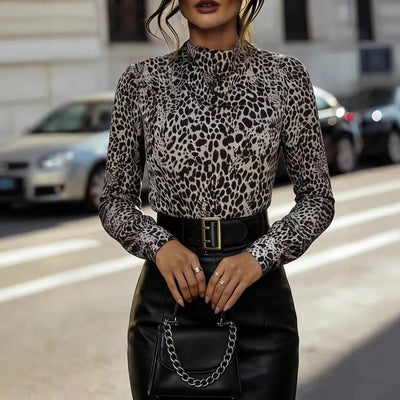 Retro Stand-Up Collar Fashion Commuter Printed Top