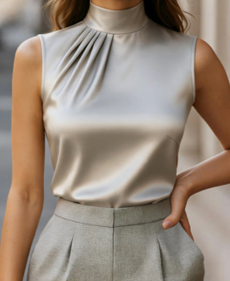 Top da donna alla moda senza maniche con collo all'americana e versatile