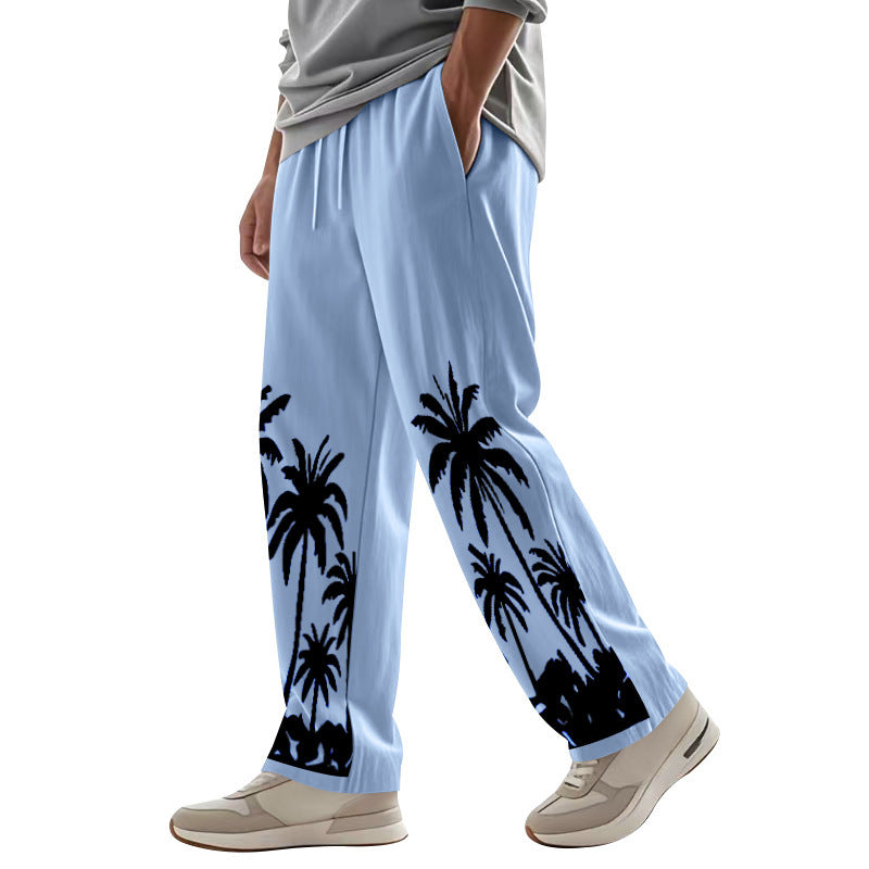 Men's Hawaiian Printed Wide-leg Pants Mid-waist
