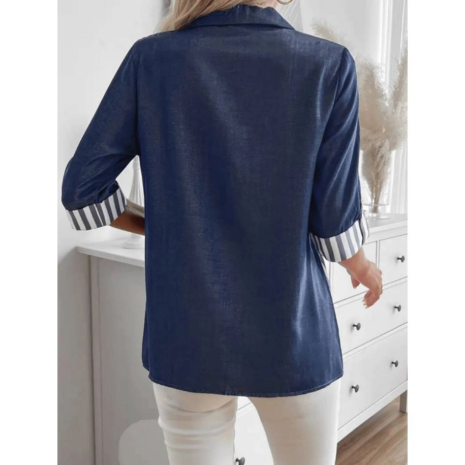 Camicia da donna casual con revers, a righe e blocchi di colore