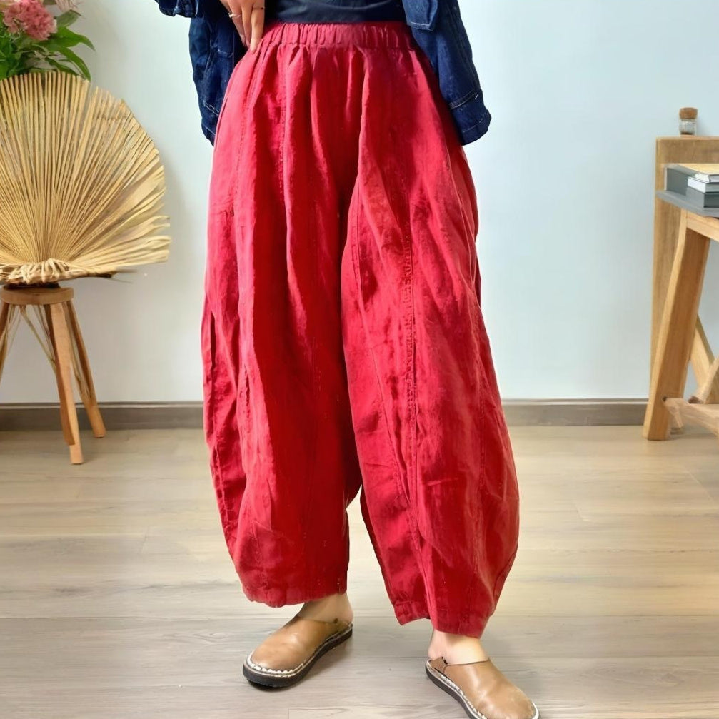 Temperament Pure Color Cotton And Linen Casual Trousers Harem Pants