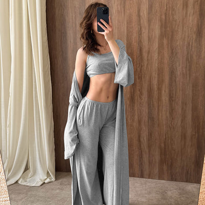 Long-sleeve Undershirt Long Pants And Knit Loungewear Set 3 Pieces