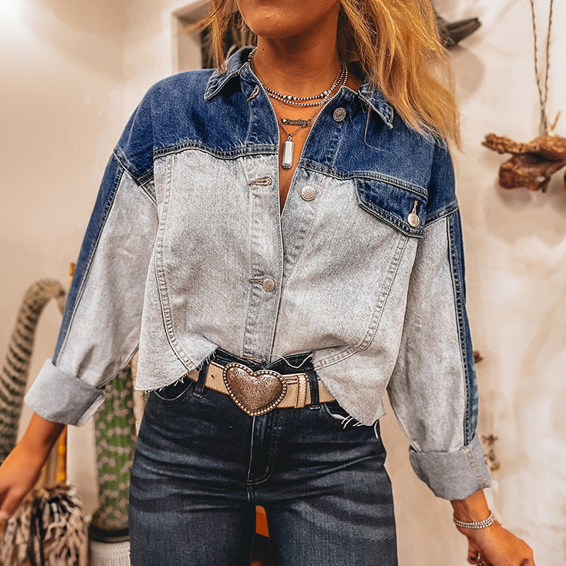 Cappotto in denim con fibbia multipla a fila singola per donna