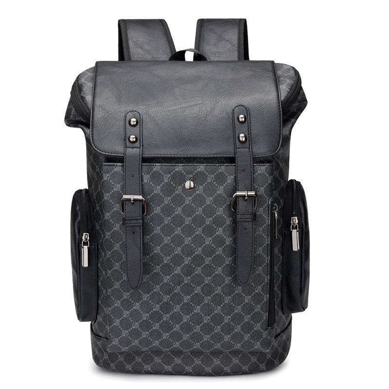 New Men's Leather Large Capacity Men & Women Trendy Plaid Backpack