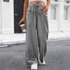 Pantaloni Loungeleisure Gessati a Vita Alta con Gamba Larga e Coulisse