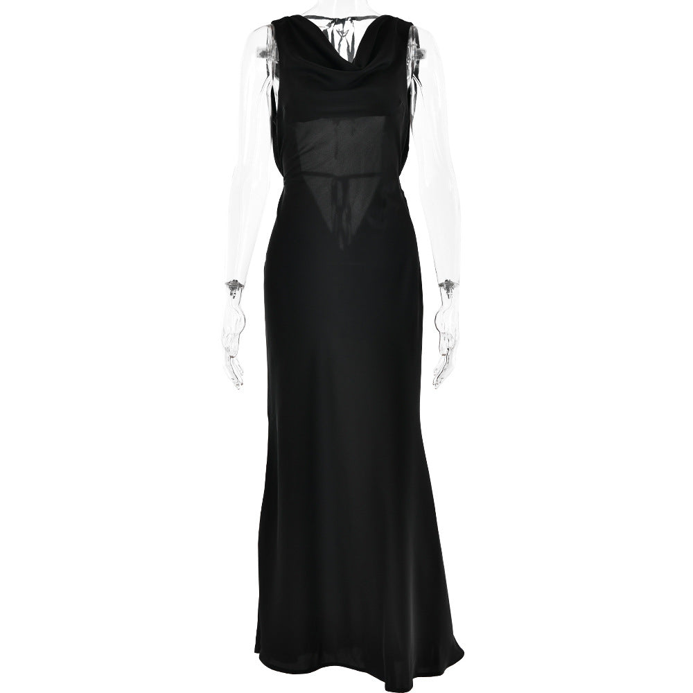 Abito lungo da sera da donna in pizzo con allacciatura, stile banchetto