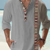 Thin Casual Digital Bamboo Linen Hawaiian Long Sleeve Shirt