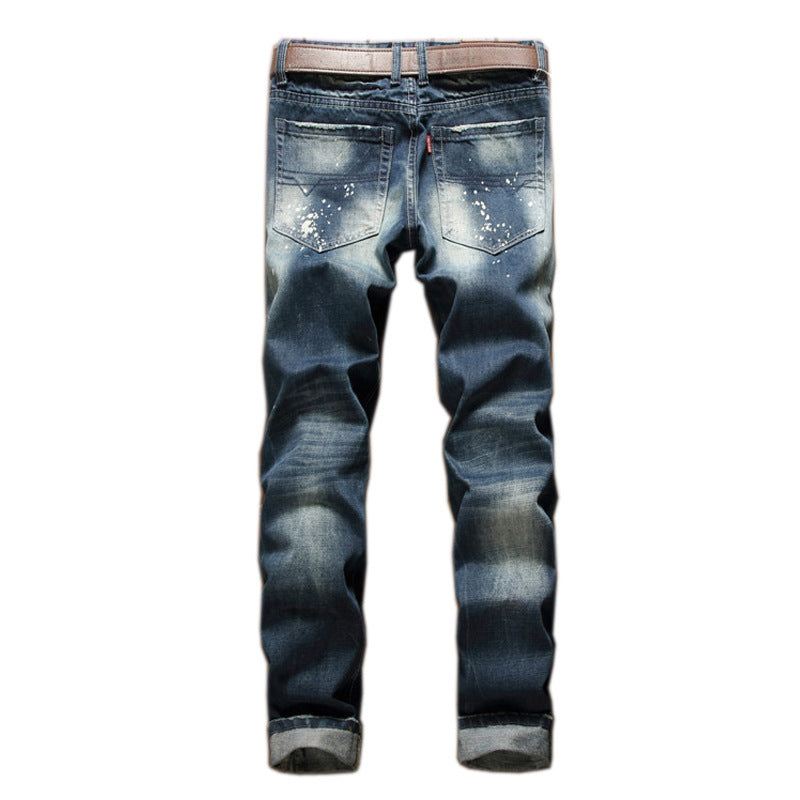 Straight Slim Jeans Splash-ink Old Fashion