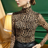 Leopard Print Turtleneck Grenadine Bottoming Shirt Women's Slim-fit Long Sleeve